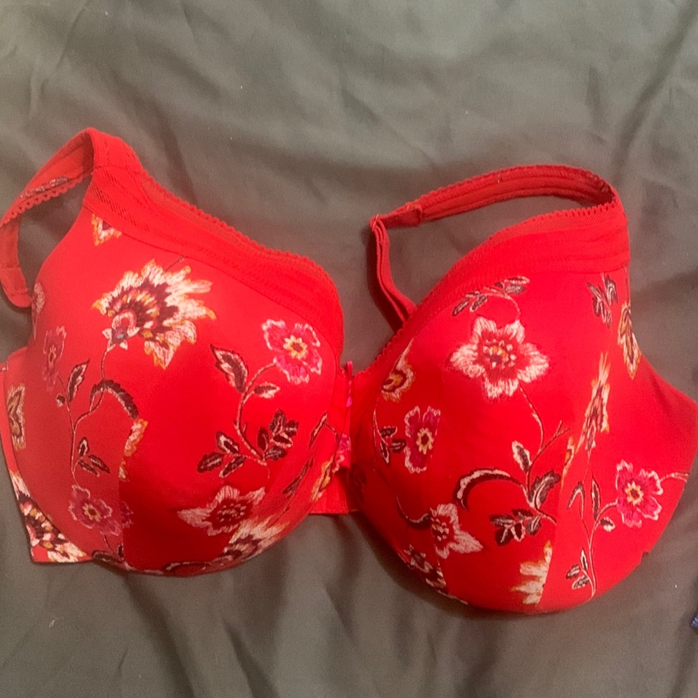 Red floral cacique bra